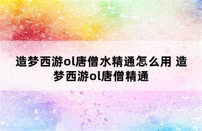 造梦西游ol唐僧水精通怎么用 造梦西游ol唐僧精通